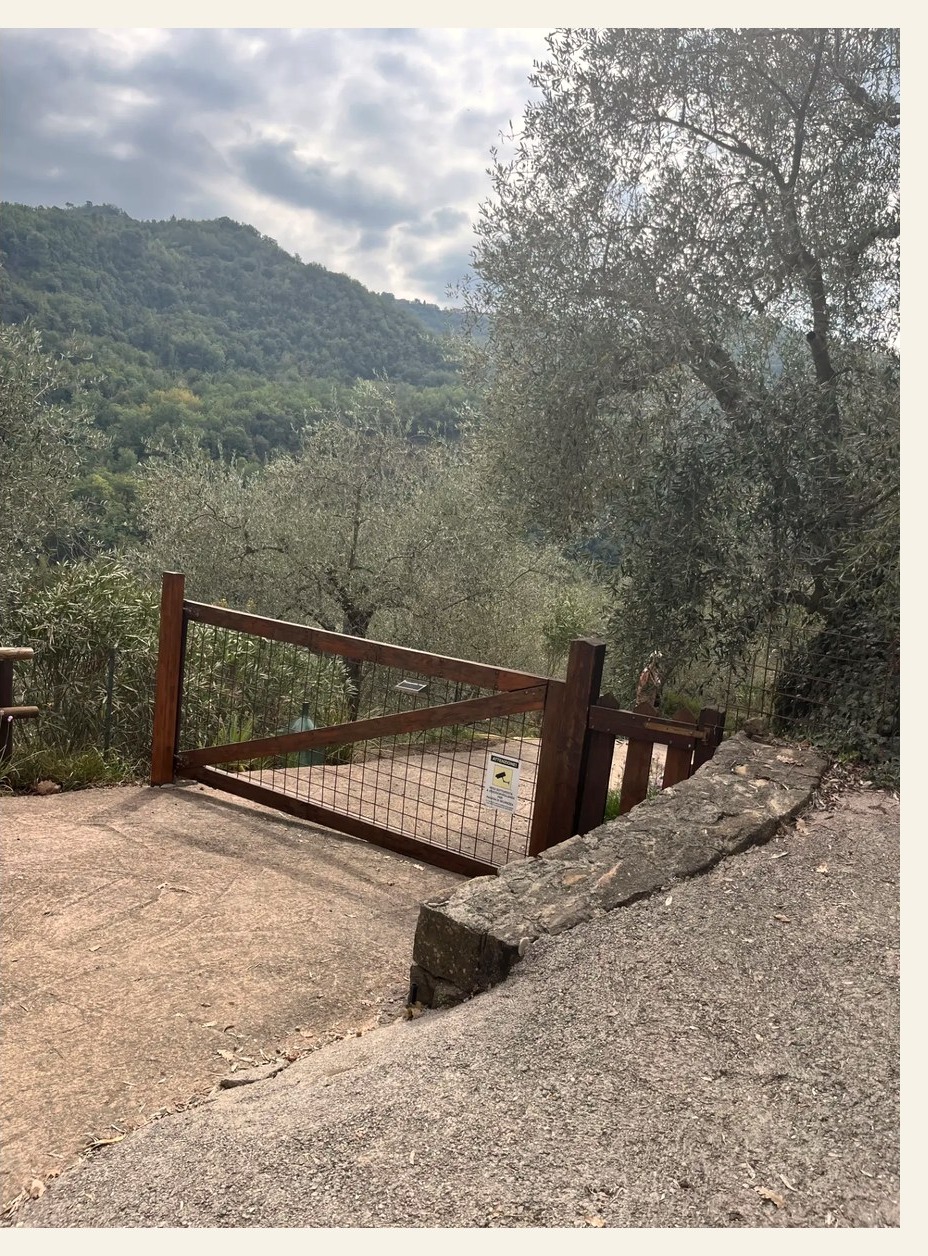 The wooden entrance gate of Casale Apricale